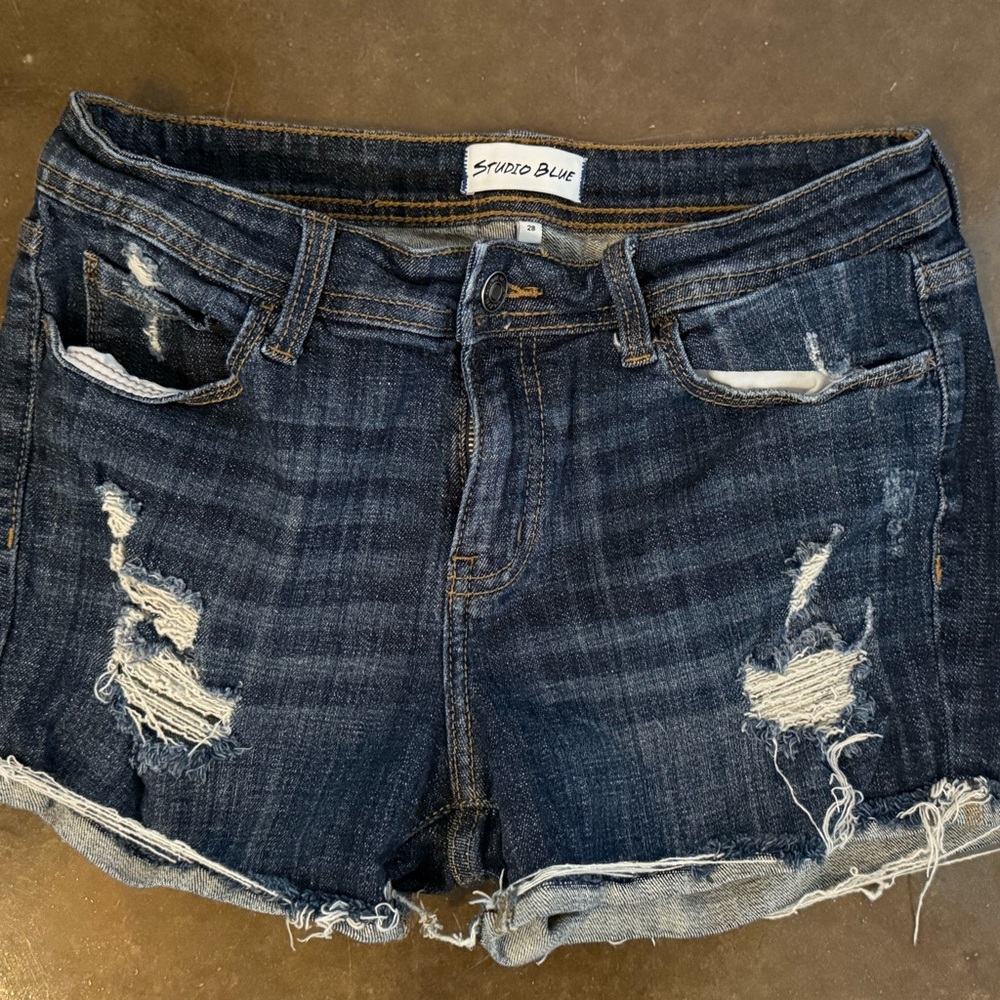 Studio Blue Women's Ripped Jean Shorts - Dark Blue